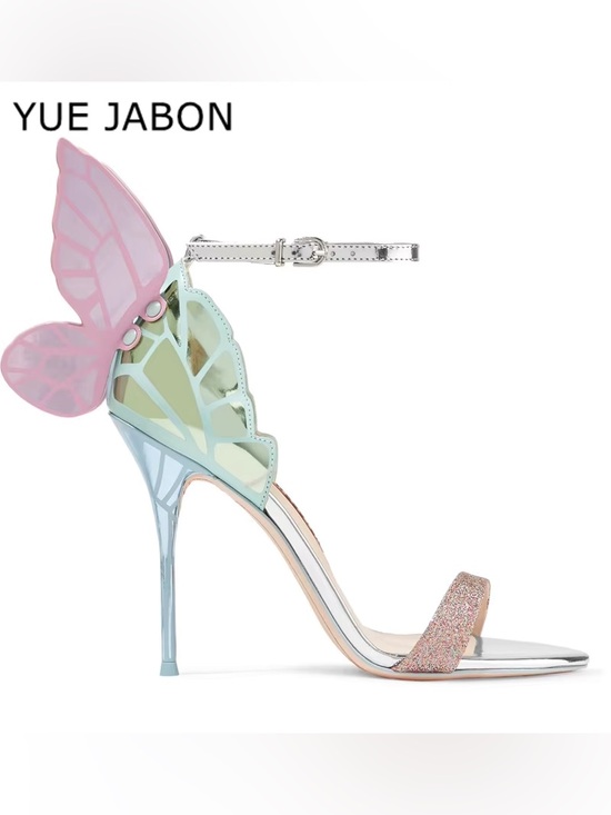 Sophia Webster Shoes - Sophia Webster Silver Heels with Pink & Purple Butterfly Wings